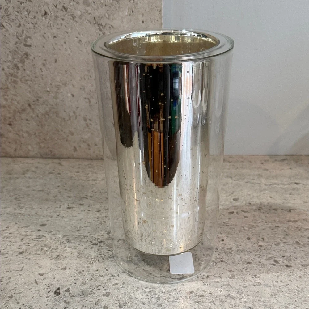 West Elm Silver Metallic Vase/Candle Holder